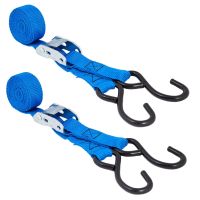 Set of 2 Blue Motorcycle Cam Buckle Straps with S-Hooks 25mm x 2m