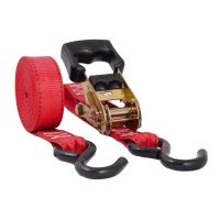Single Red Ratchet Strap with Bumper Grip and S-Hook 32mm x 5m